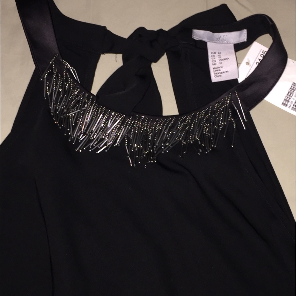Black fringe/beaded top with tie back
