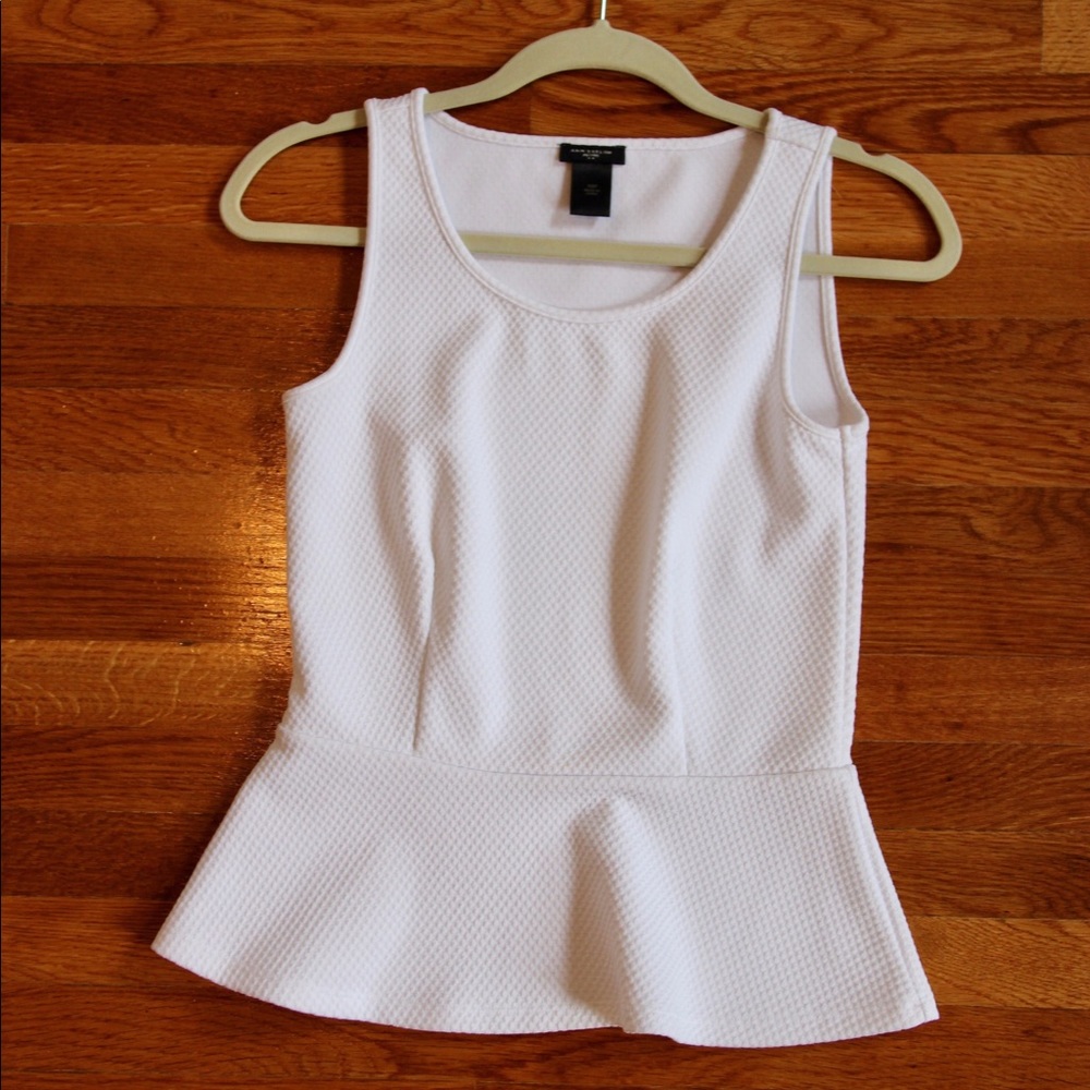 LOFT White Peplum Top with Honeycomb Pattern