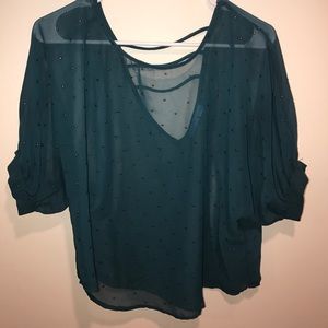 Emerald green sheer studded blouse