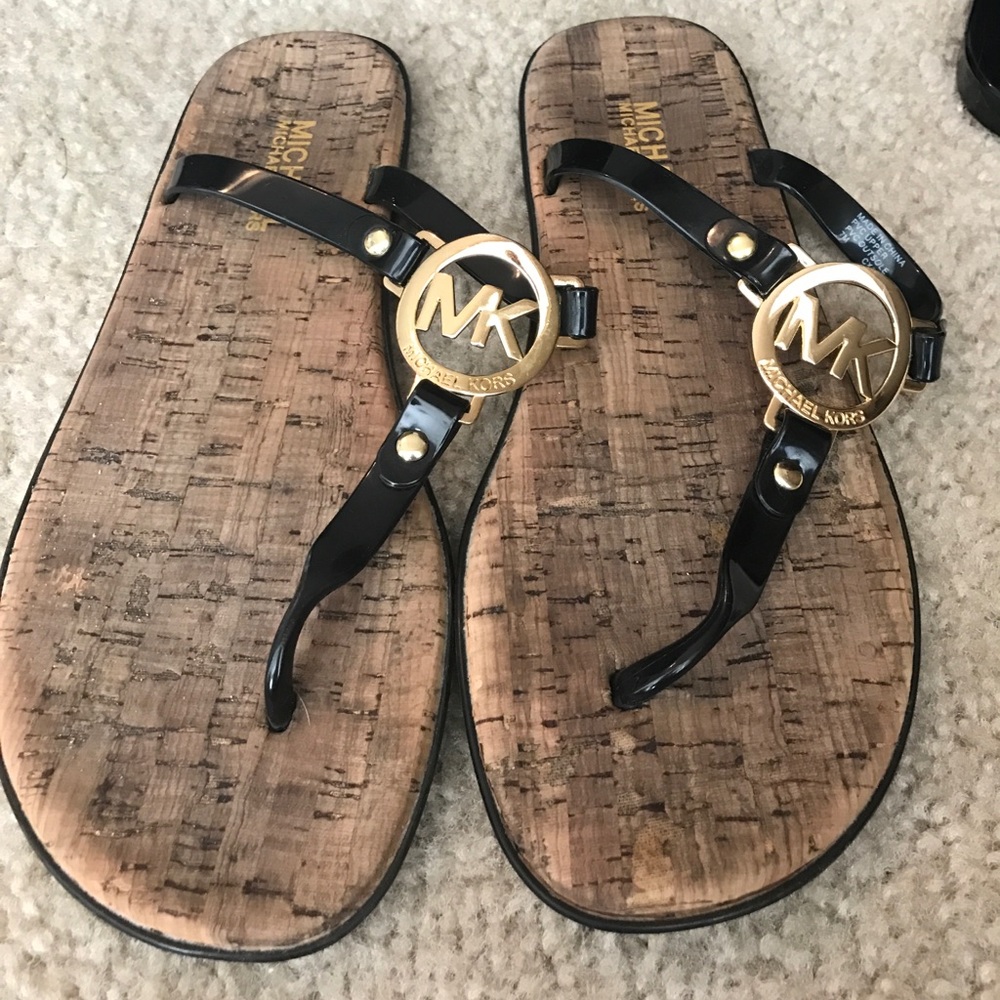 Michael Kors Black Cork FlipFlop w/ MK medallion