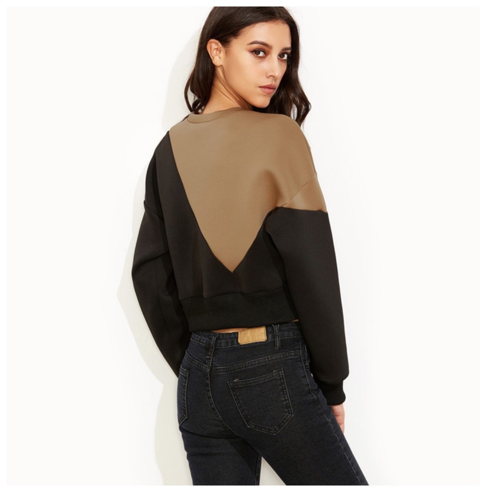 Black & Tan Color Block Scuba Fabric Top - Picture 2 of 4