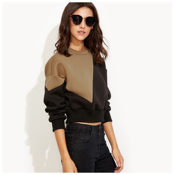 Black & Tan Color Block Scuba Fabric Top - Picture 3 of 4