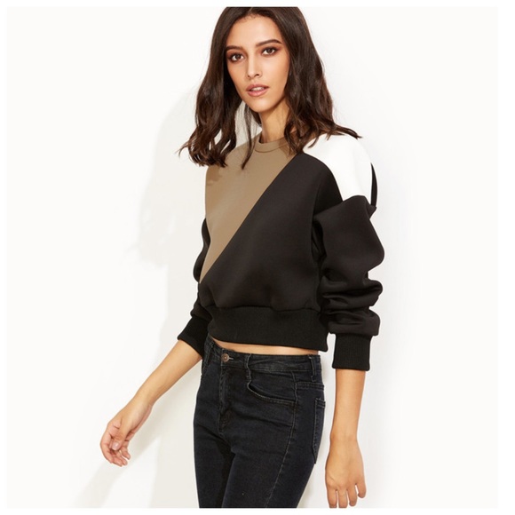 Black & Tan Color Block Scuba Fabric Top - Picture 4 of 4