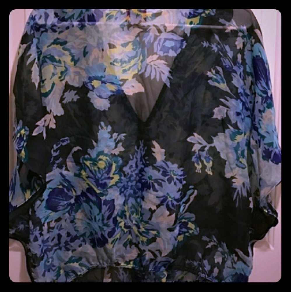 Navy Free People Sheer Blouse