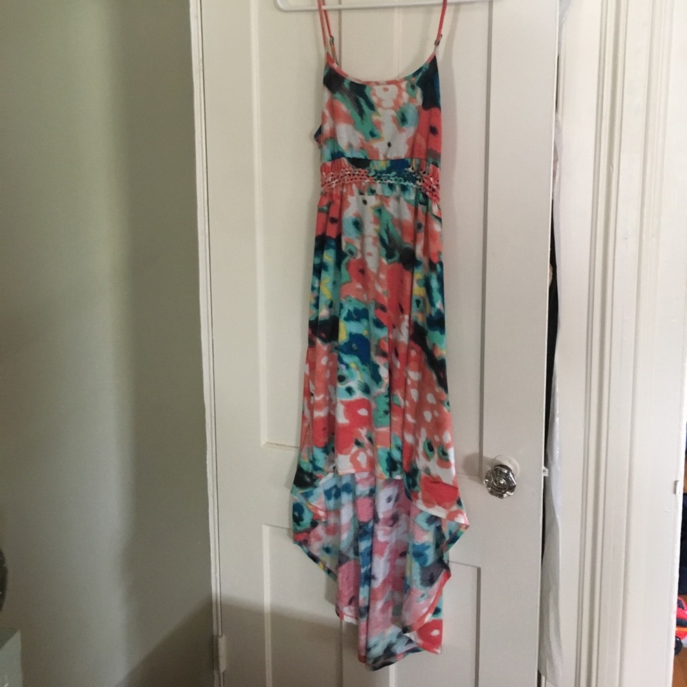 Multi colored high low spaghetti strap dress