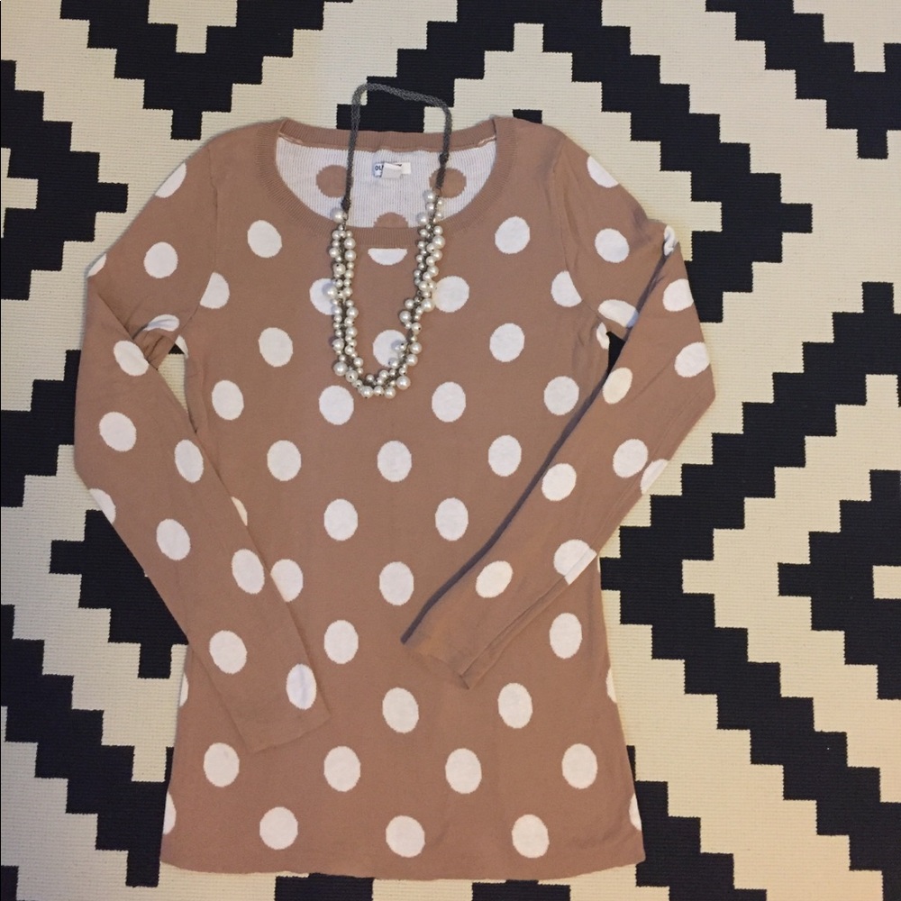 Tan and white, light weight, polka dot sweater