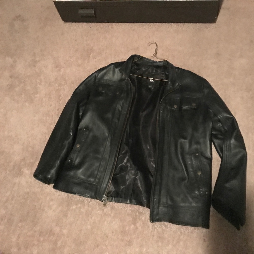 Black genuine leather jacket.