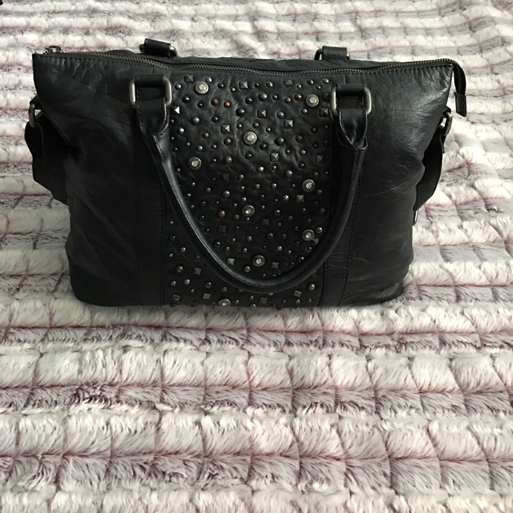 Studded Black Leather Handbag