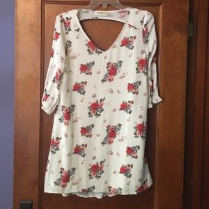 Ivory Floral Dress with Open Back