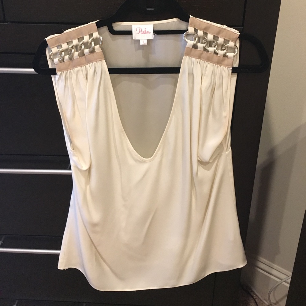 Parker Chain Detail Cream Blouse SZ/S beautiful!