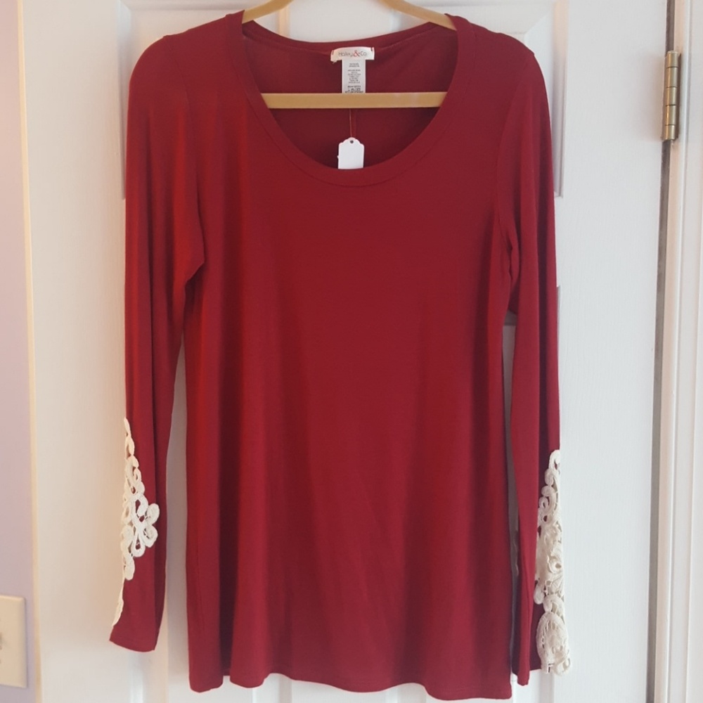 Red long sleeve shirt with lace detail