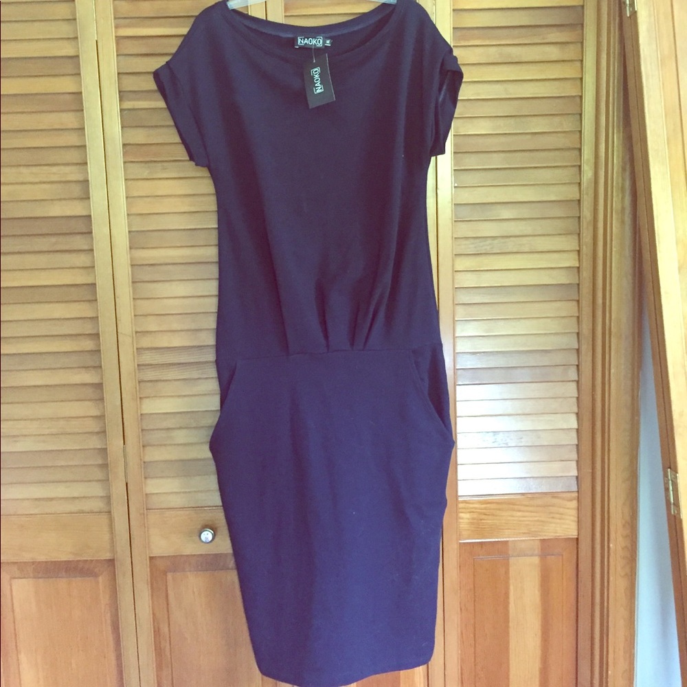 NWT navy drop waist jersey knit dress w/pockets!