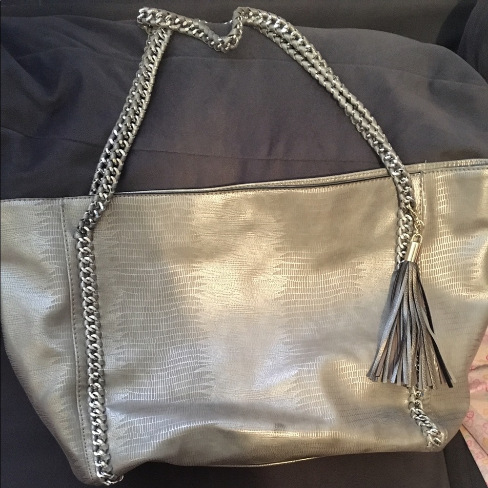 Large silver tote bag
