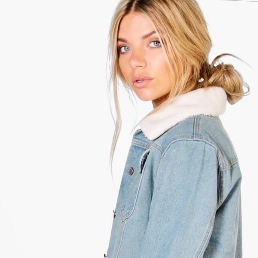 Boohoo Sally Slim fit Borg Collar Denim Jacket ! - Picture 2 of 3