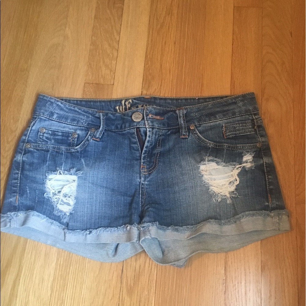 Distressed jean shorts