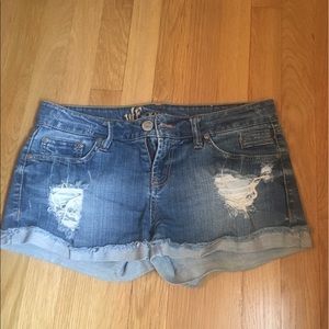 Distressed jean shorts