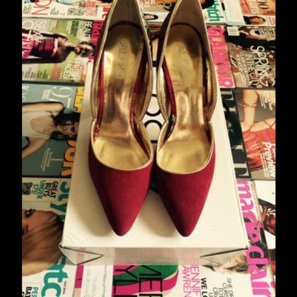 Red Satin Heels with Embroidery