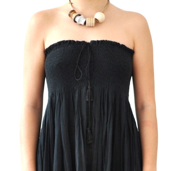 VTG Tassel-tie linen strapless dress - Picture 2 of 5