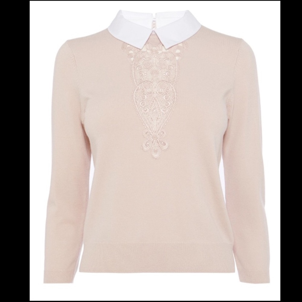 Lace Detail Jumper w/ Contrast Collar