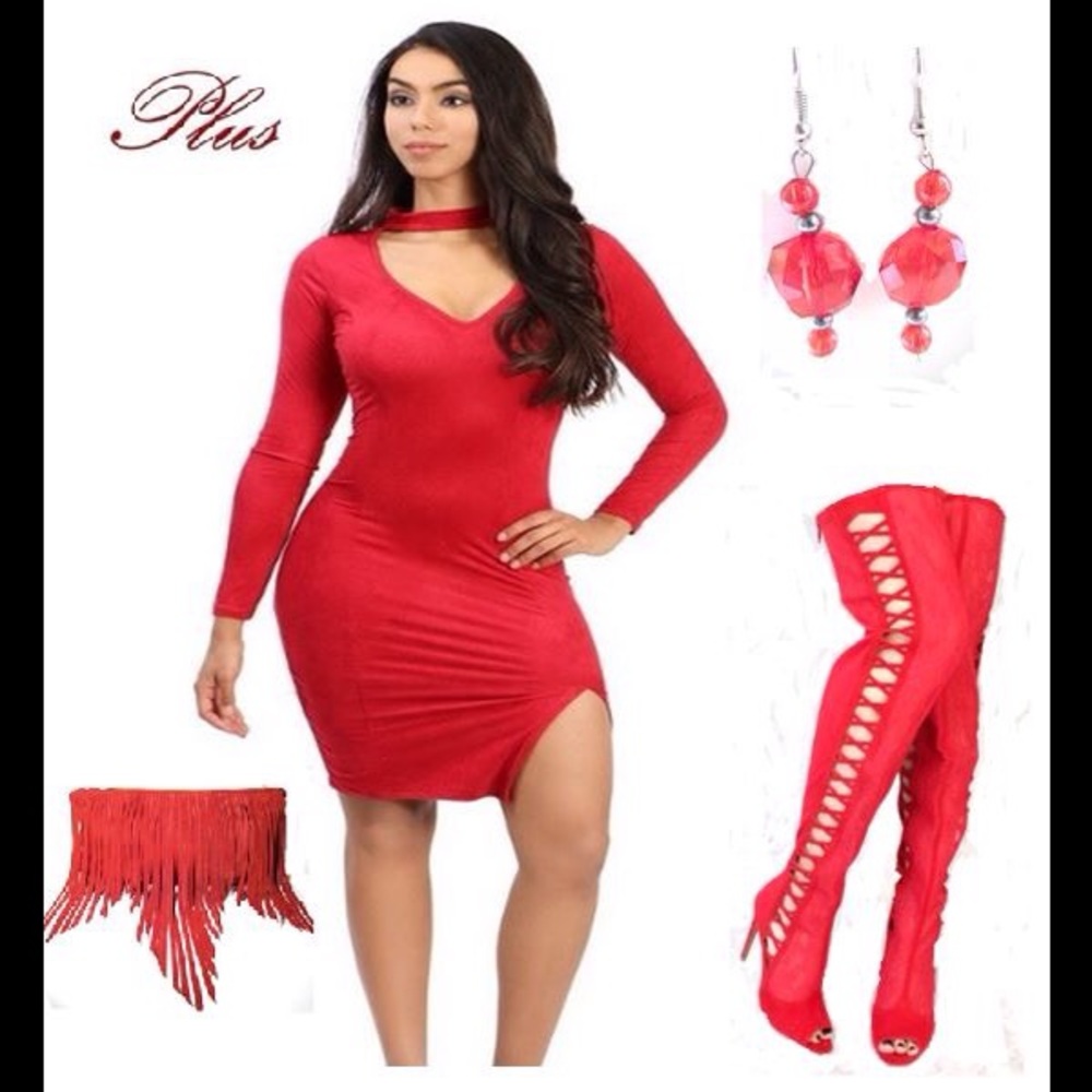 Red Suede Choker Dress.