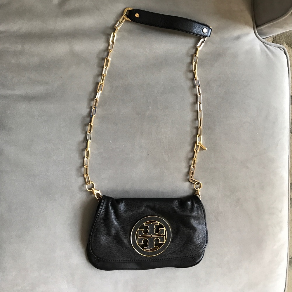 Black Tory Burch cross body bag with gold chain