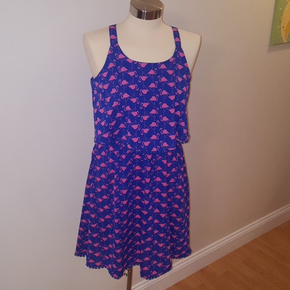 Flamingo cute dress!! Blue/Hot Pink