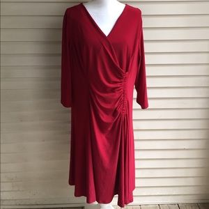 Jones New York Deep Red Ruched Wrap Dress