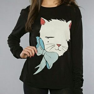 Wildfox "Mon Petit Kitten" long sleeve cat t-shirt