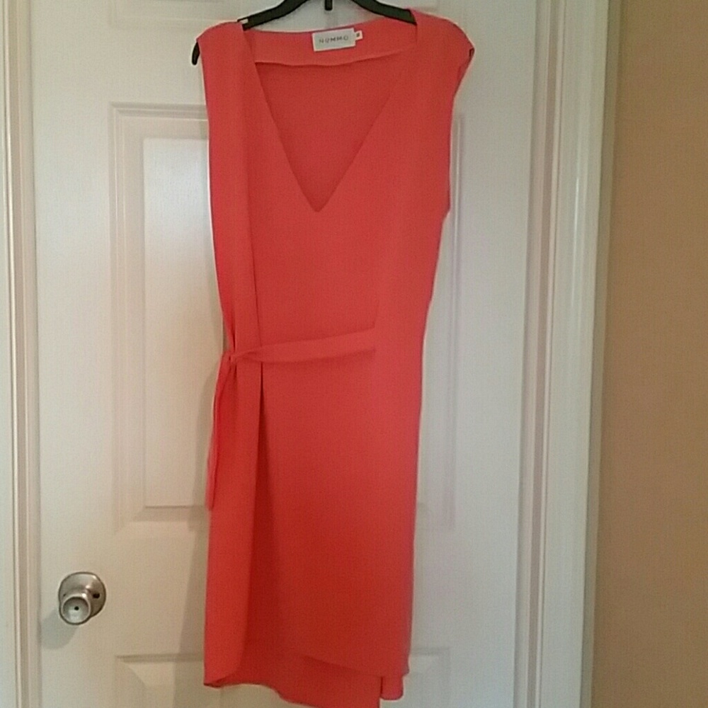 Super cute coral color V neck wrap dress