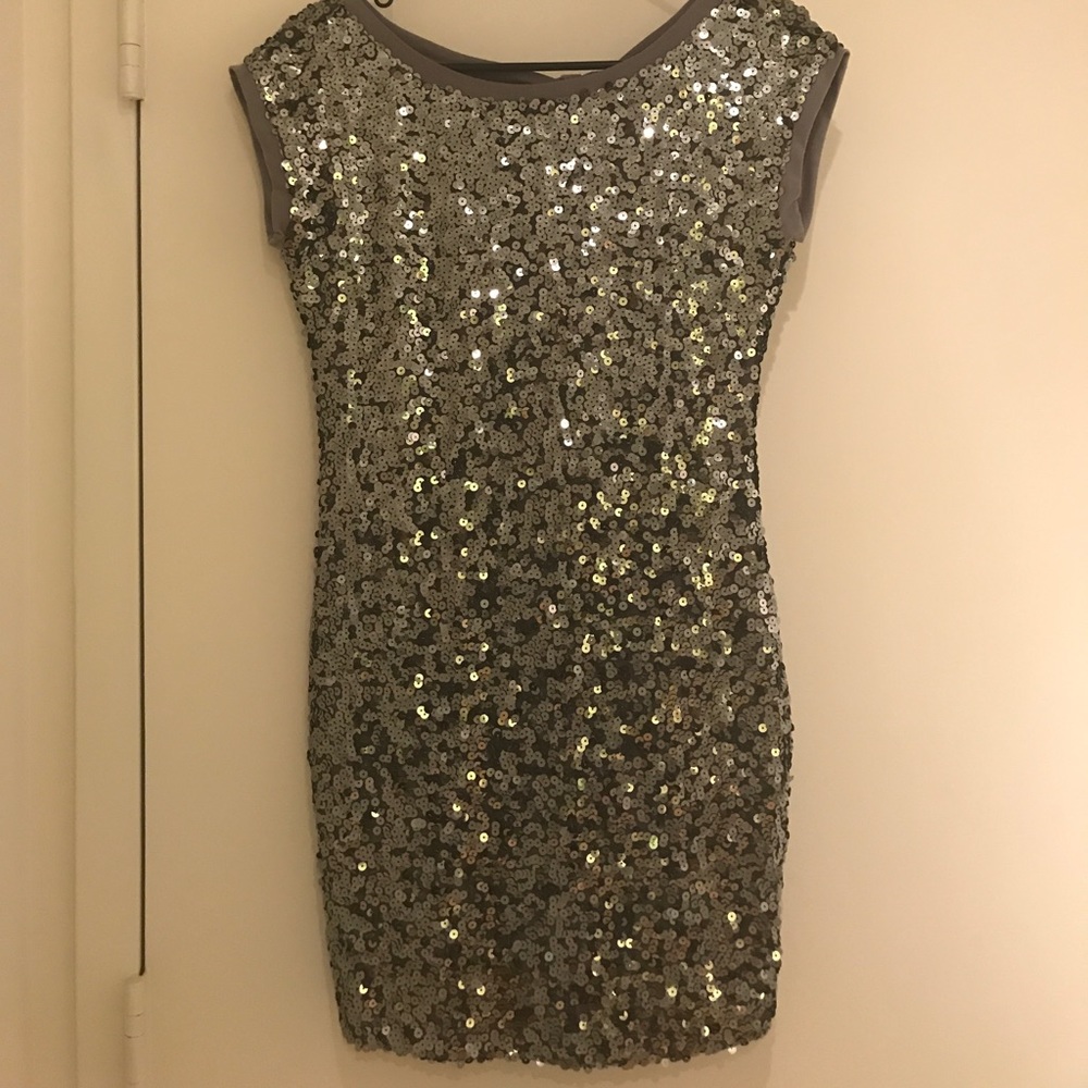 AKIRA Grey Sequin Mini Dress