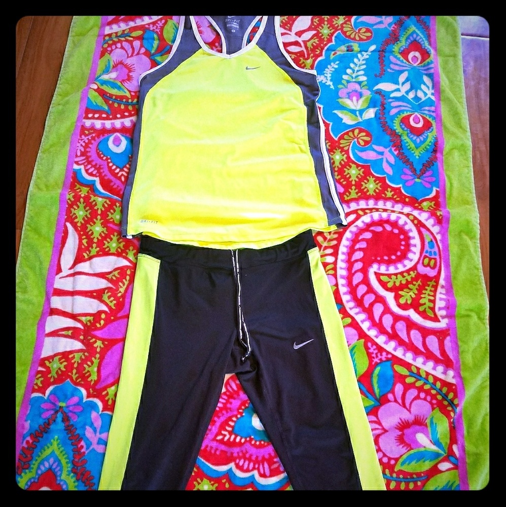 Nike dri-fit running singlets and matching capris