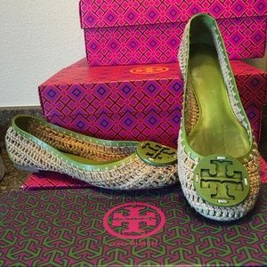 Tory Burch Rory Avocado Green crochet flat