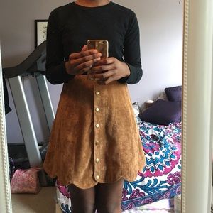 Brown Suede Botton Down Skirt