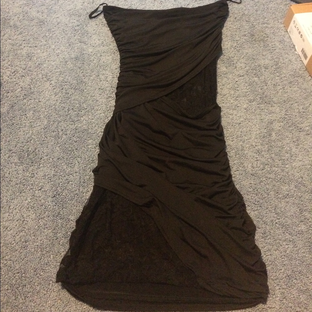 Strapless black lace dress