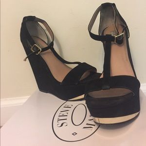 Black and Gold Steve Madden Wedges