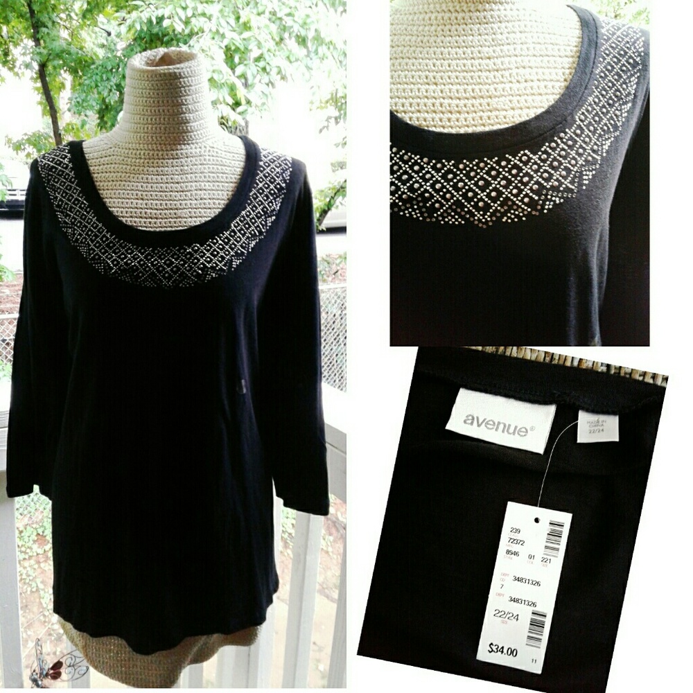 Black Cotton Bedazzled Long Sleeve Tee