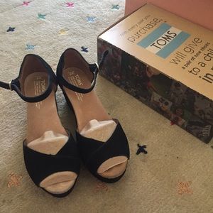 TOMS Platform Wedges Black Suede (lightly worn)