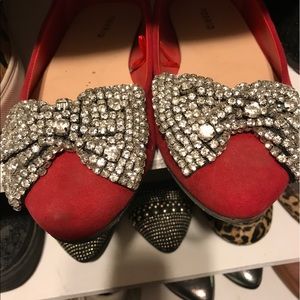 Torrid red velvet flats rhinestone humongous bow