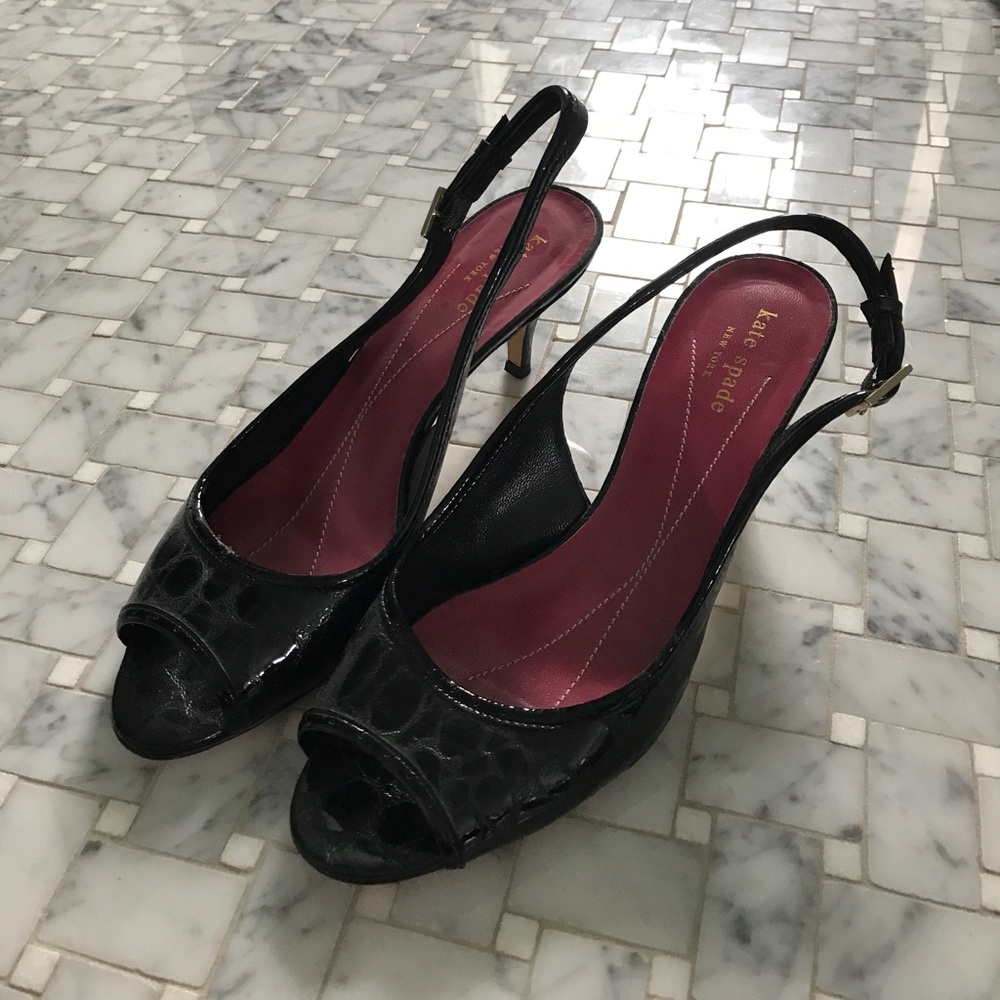 Kate spade sling backs black crocodile embossed
