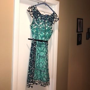 Pretty summer blue and green belted dress.