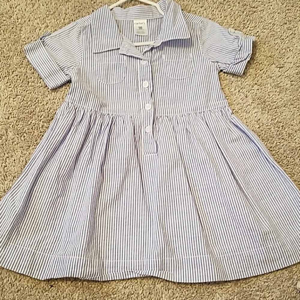 Blue and white striped dress