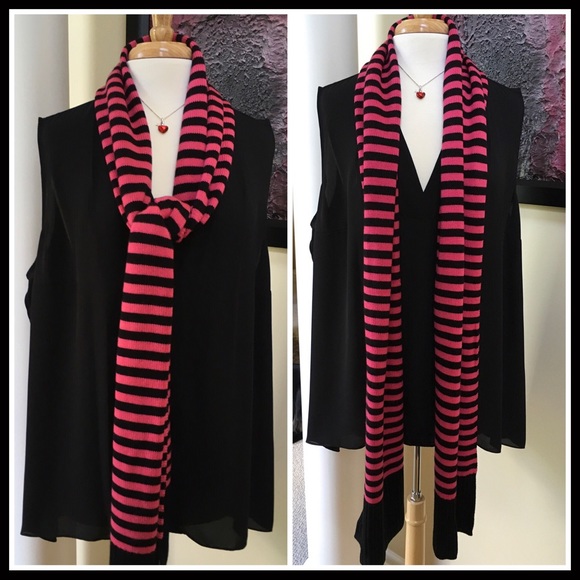 KATE SPADE LONG BLACK PINK STRIPE SIGNATURE SCARF - Picture 5 of 6
