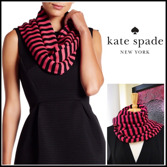 KATE SPADE LONG BLACK PINK STRIPE SIGNATURE SCARF - Picture 6 of 6