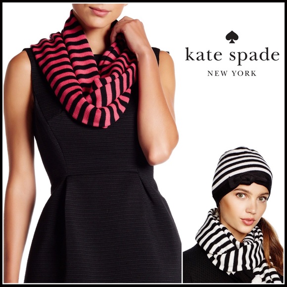 KATE SPADE LONG BLACK PINK STRIPE SIGNATURE SCARF - Picture 4 of 6