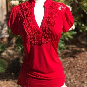 Red detailed lacy Heartsoul blouse, size Large