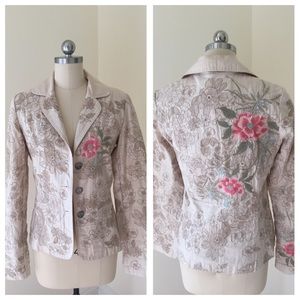 Johnny Was fully embroidered cotton blazer. XS