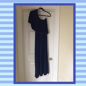 One shoulder embellished flutter jersey maxi dress