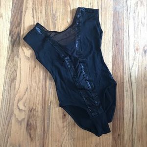 American Apparel Black Mesh Gloria V Bodysuit xs