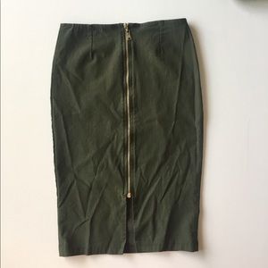 Olive green high waisted skirt with gold zipper