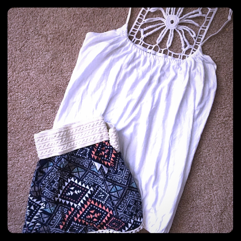 Express darling white tank with crochet back!